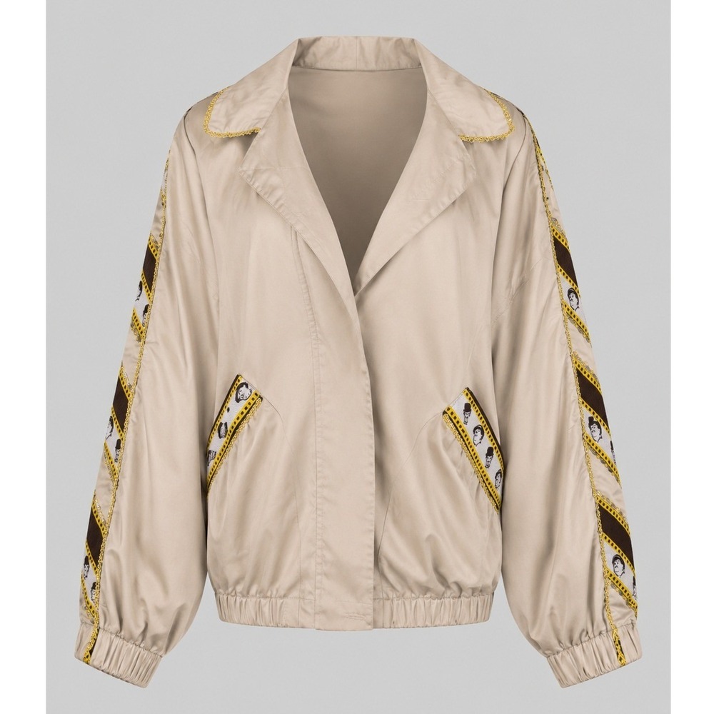Vintage Members Only Charlie Chaplin Tan Windbreaker Jacket Gold‎ Trim Size 5/6